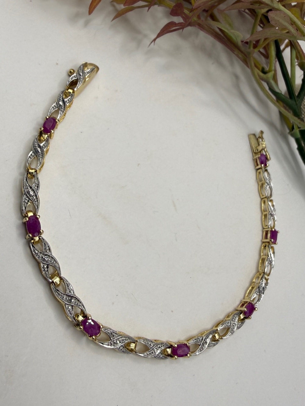 14K Ruby Diamond Tennis Bracelet 1.75ctw
8 inch multi Stone 14KT Yellow over 925